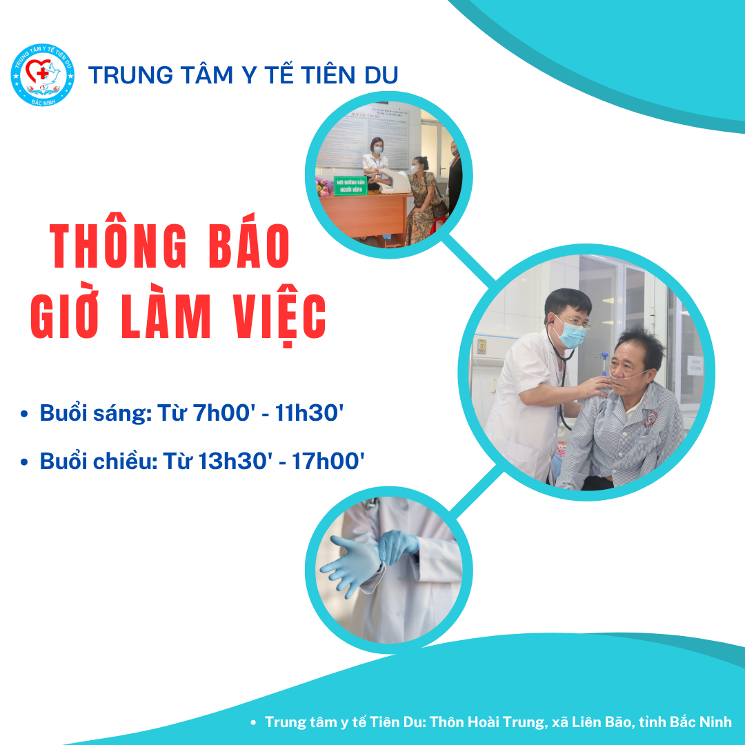 Thông báo: Giờ làm việc của Trung tâm và các Trạm y tế trực thuộc